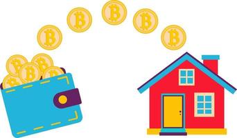 een huis kopen voor bitcoin. de toekomstige waarde van het onroerend goed. vector