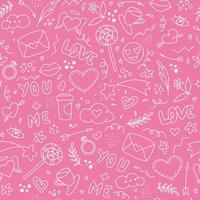 Valentijnsdag naadloze patroon met doodles op roze achtergrond. vector