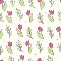 naadloos patroon met tulpen en bladeren. lente print, inpakpapier, behang, etc. eps 10 vector