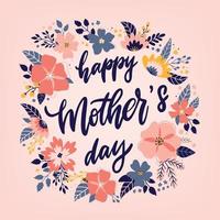 schattig handschrift citaat 'happy mother's day' versierd met bloemenkrans. goed voor posters, wenskaarten, prenten, uitnodigingen, banners, enz. eps 10 vector