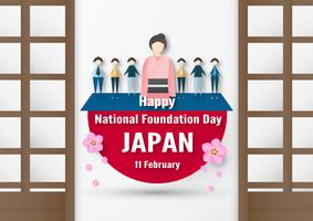 Happy National Foundation Day 2019 voor Japanners. Sjabloonontwerp in flatlay-stijl. Vector illlustration met gesneden document en ambachtconcept.