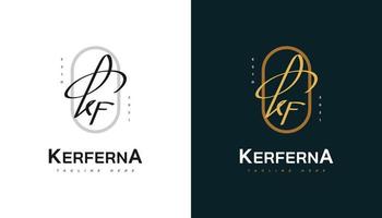 kf eerste logo-ontwerp met elegante handschriftstijl. kf handtekening logo of symbool voor bruiloft, mode, sieraden, boutique, botanische, bloemen en zakelijke identiteit vector