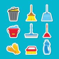 set van lente schoonmaak tool element stickers vector