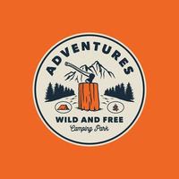 handgetekende vintage avontuur outdoor camping logo badge vector