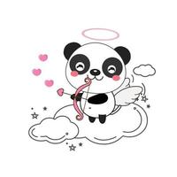 schattige panda cupido met pijl en boog. vector