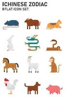 chinese dierenriem platte pictogramserie. vector