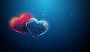 abstracte blauwe en rode harten. fijne valentijnskaart vector