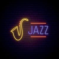 jazz muziek neon teken. heldere nacht uithangbord voor bar, café, restaurant. vector