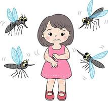 meisje gebeten door muggen vector