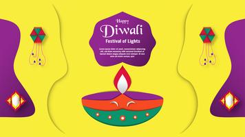 Diwali is festival van lichten van Hindoes voor uitnodigingsachtergrond, Webbanner, reclame. Vector illustratieontwerp in gesneden document en ambachtstijl.