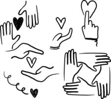 hand getrokken doodle illustratie pictogram symbool voor zorg, genereus en sympathiseren pictogrammenset in dunne lijn stijl vector