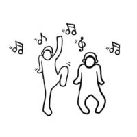 handgetekende persoon die muziek luistert en illustratie danst met doodle-stijl vector