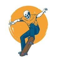 schedel gezicht spelen skateboard illustratie vector