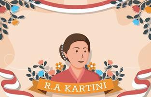 kartini dag achtergrond met bloemen en Indonesische vlag vector