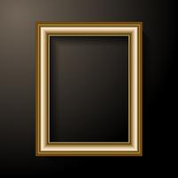 Gouden fotoframe sjabloon. Woondecoratie en interieurconcept. Zwart licht achtergrond vector