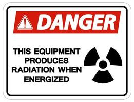 gevaar dat deze apparatuur straling produceert wanneer het symboolteken onder stroom staat op een witte achtergrond vector