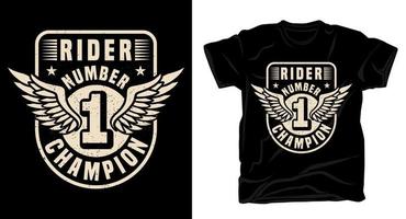 rijder nummer één kampioen typografie t-shirtontwerp vector