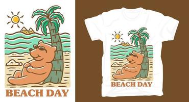 hand tekenen beer op strand illustratie t-shirt design vector