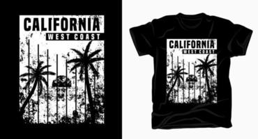 californië westkust typografie zwart-wit textuur t-shirt vector