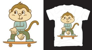 aap skater illustratie t-shirt ontwerp vector