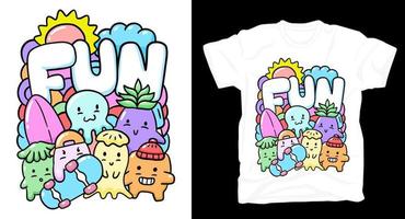 kleurrijk schattig doodle monsters t-shirt ontwerp vector
