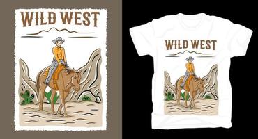 handgetekende cowboyillustratie met typografie t-shirt design vector