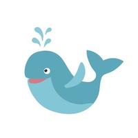 cartoon lachende walvis. zeedieren. sjabloon voor stickers, babydouche, wenskaarten en uitnodiging. vector