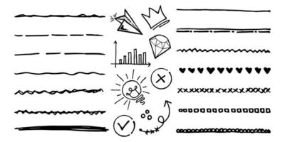 doodle vector set illustratie met hand loting lijn kunst stijl vector. kroon, koning, zon, pijl, hart, liefde, ster, werveling, swoops, nadruk, voor conceptontwerp