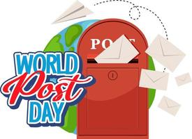 world post day banner met een brievenbus en enveloppen vector