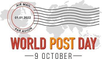 world post day banner met poststempel op wereldkaart vector