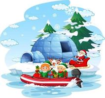 Sinterklaas en elfjes bezorgen cadeautjes per boot vector