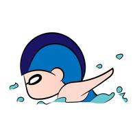 Leuke jongen die met waterplons zwemt. Sport en activiteit concept. Lijnkunst en Clipart-thema. Teken grafisch ontwerp vector