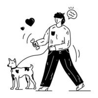 persoon die met hond loopt, karakterillustratie van huisdierwandeling vector