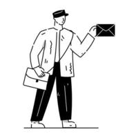 persoon met tas en brief, met de hand getekende illustratie van postbode vector