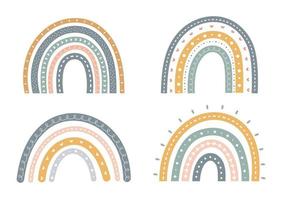 Scandinavische regenboog schattige wenskaartelementen geïsoleerd op een witte achtergrond vector