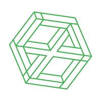 onmogelijke optische illusievormen. logo. optisch kunstobject. onmogelijke groene figuur. lijn kunst. onwerkelijke geometrische objecten. vector