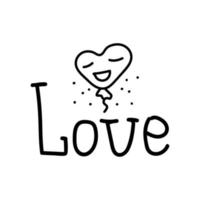 Valentijnsdag doodle pictogram hart ballon advertentie belettering liefde. liefdescadeau-verrassing voor liefdesdag. handgetekende illustratie voor web, banner, kaart, print, flyer, poster, vakantie, sticker, shirt vector