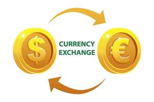 Valutawissel of geld dollar en euro. gouden ronde valutamunten. vector