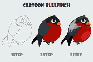 cartoon goudvink, geïsoleerde 3 stap tekening. vector wintervogel