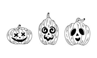 vector set schrikken halloween lijn kunst pompoenen. cartoon pompoenen illustratie geïsoleerd op wit