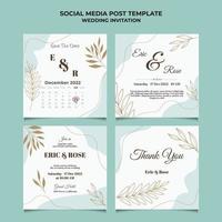 minimale bruiloft uitnodiging social media post sjabloon met bloemen frame lijntekeningen hand getekende blad en bloem vector