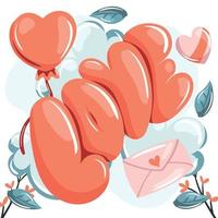 liefdeskaart voor valentijnsdag met ballonnen, letter en wolken op de achtergrond vector