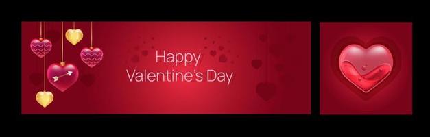 heilige Valentijnsdag banners instellen. horizontale en vierkante sjabloon voor advertisign. social media postontwerp met glazen harten. vector