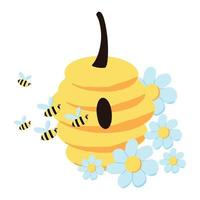 handgetekende poster met bijenkorf en bijen. poster of ansichtkaart voor een honingwinkel. honing concept. vector