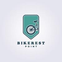 fiets rustpunt, fietsenwinkel, fiets reparatie winkel logo vector illustratie ontwerp met embleem badge schild vlag