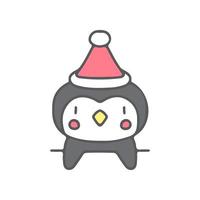 kawaii pinguïn met kerstmuts .illustration voor t-shirt, poster, logo, sticker of kleding merchandise. vector