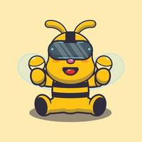 schattige bijen mascotte cartoon afbeelding spelen virtual reality vector