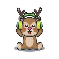 schattige herten luisteren muziek met hoofdtelefoon cartoon vectorillustratie vector