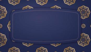 donkerblauwe banner met Griekse gouden ornamenten voor ontwerp onder uw logo of tekst vector