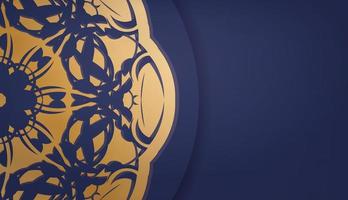 donkerblauwe banner met abstract gouden ornament voor logo-ontwerp vector